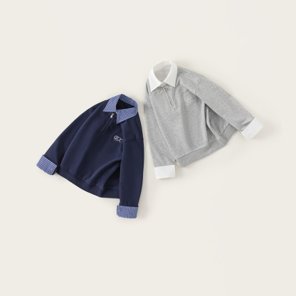 童裝兒童POLO衫春季新款男童長袖翻領衛衣假兩件上衣