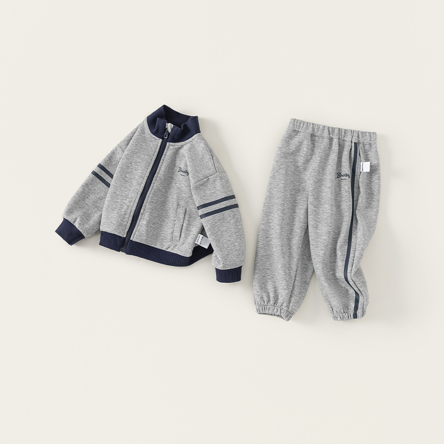 童裝兒童春裝兩件套春季新款韓版男童撞色條紋運動套裝