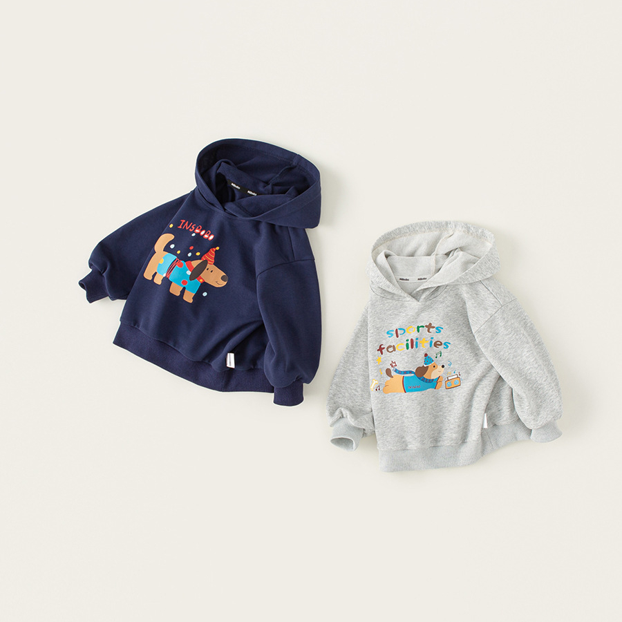 童裝兒童春款新品寬鬆長袖男童狗狗印花上衣女童連帽百搭衛衣