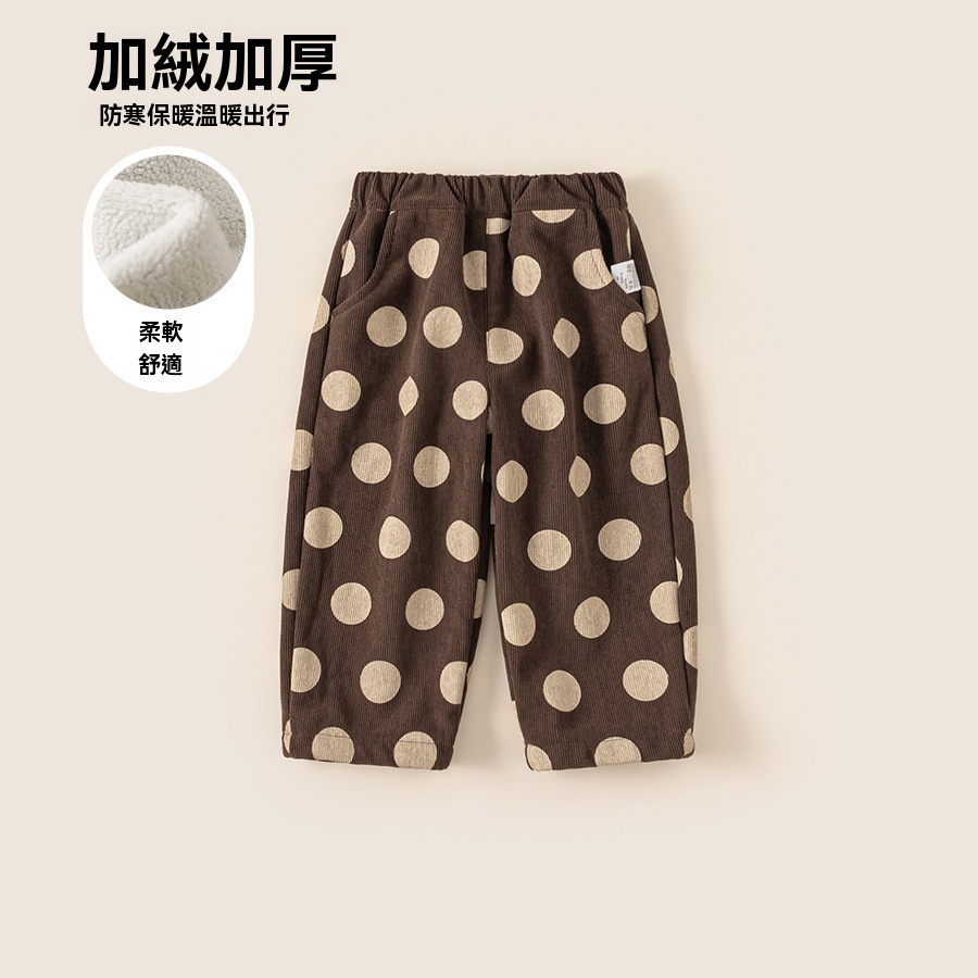 男童褲子冬季新品時髦洋氣小童休閒褲加絨寶寶波點褲女童長褲