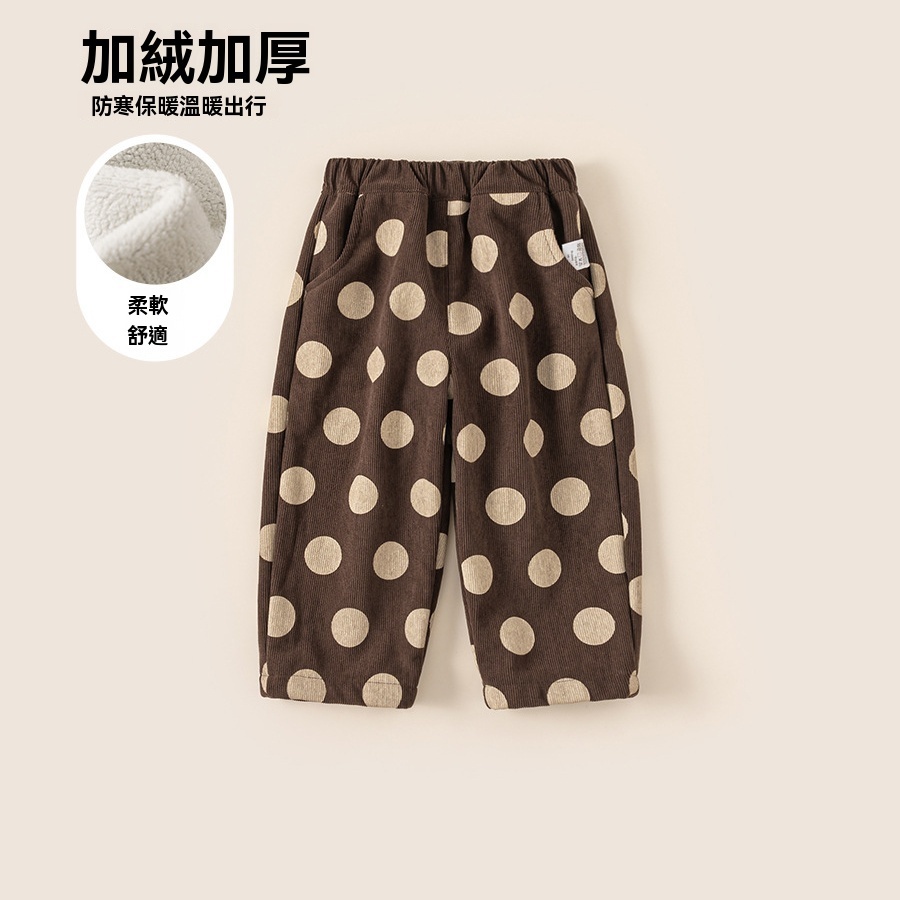 男童褲子冬季新品時髦洋氣小童休閒褲加絨寶寶波點褲女童長褲