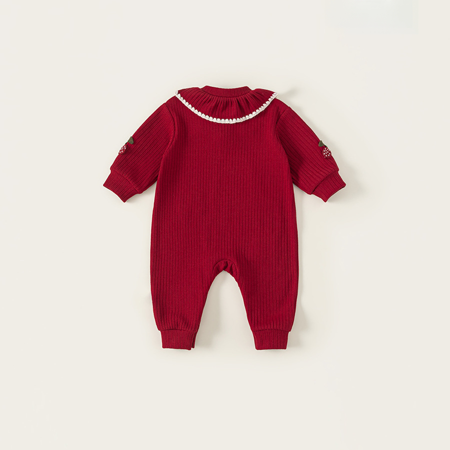 秋季新款女寶寶衣服甜美荷葉邊秋裝女童爬服兒童連體衣