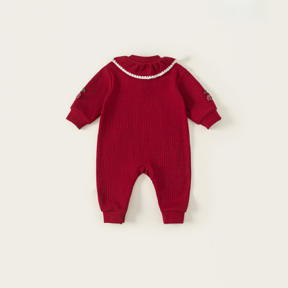 秋季新款女寶寶衣服甜美荷葉邊秋裝女童爬服兒童連體衣