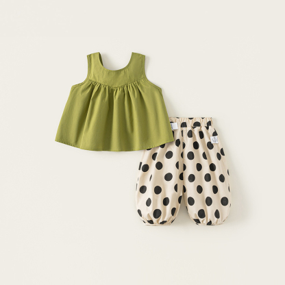 童裝夏季新款韓版寶寶無袖背心闊腿褲女童兩件套時髦兒童套裝