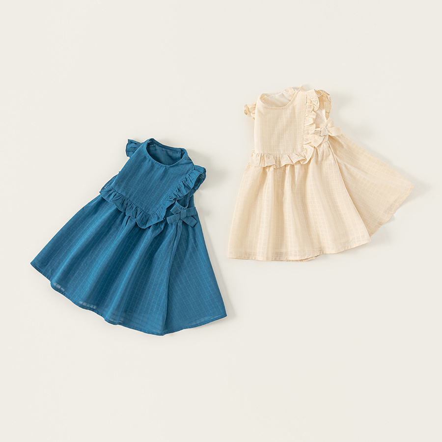 童裝夏季韓版女童無袖裙子兒童連衣裙純色甜美湖州織裏童裝