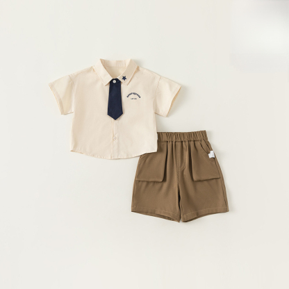 童裝夏季男童襯衫寶寶中褲兒童套裝學院風女兩件套幼兒園園服