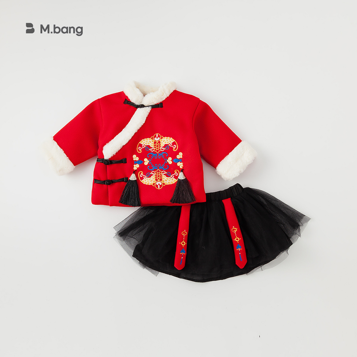 童裝兒童套裝冬季國風男女童加厚兒童新年衣服兩件套