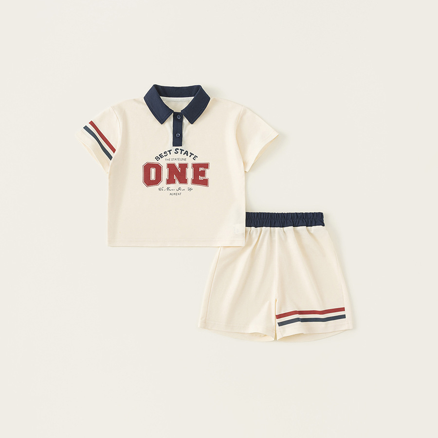 童裝兒童短袖套裝2025夏款字母POLO衫男童短褲運動兩件套
