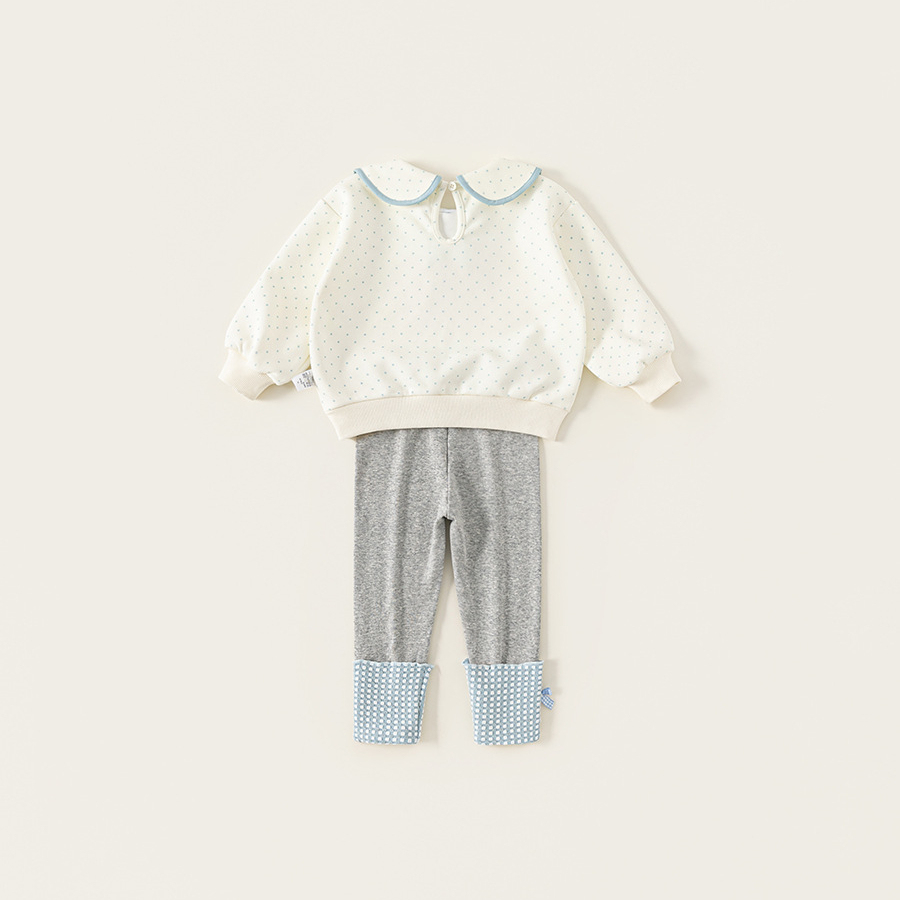 童裝女童套裝春季翻領波點衛衣拼接打底褲兒童兩件套衛衣套裝