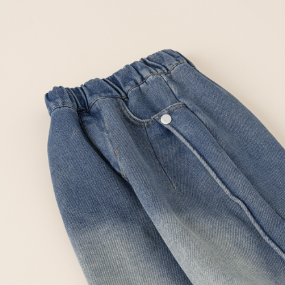 童裝女童牛仔褲新款寬鬆中大童直筒褲秋冬季外穿女孩加絨長褲