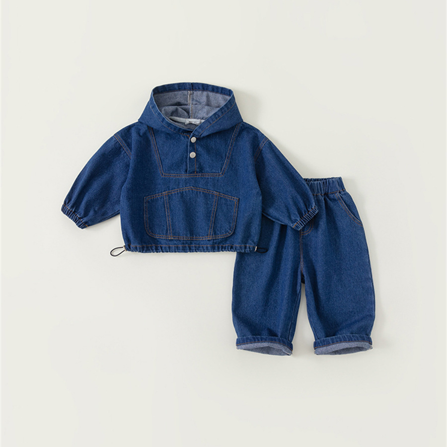 童裝男童秋裝連帽牛仔兩件套韓版兒童套裝中小童衣服