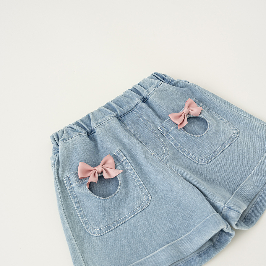童裝女童褲子甜美蝴蝶結翻邊牛仔短褲女寶寶夏季熱褲XK42065