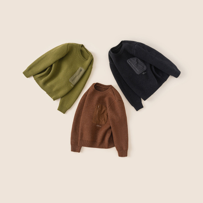 童裝兒童拉鍊口袋針織衫中大童加厚上衣男童毛衣休閒冬裝新款