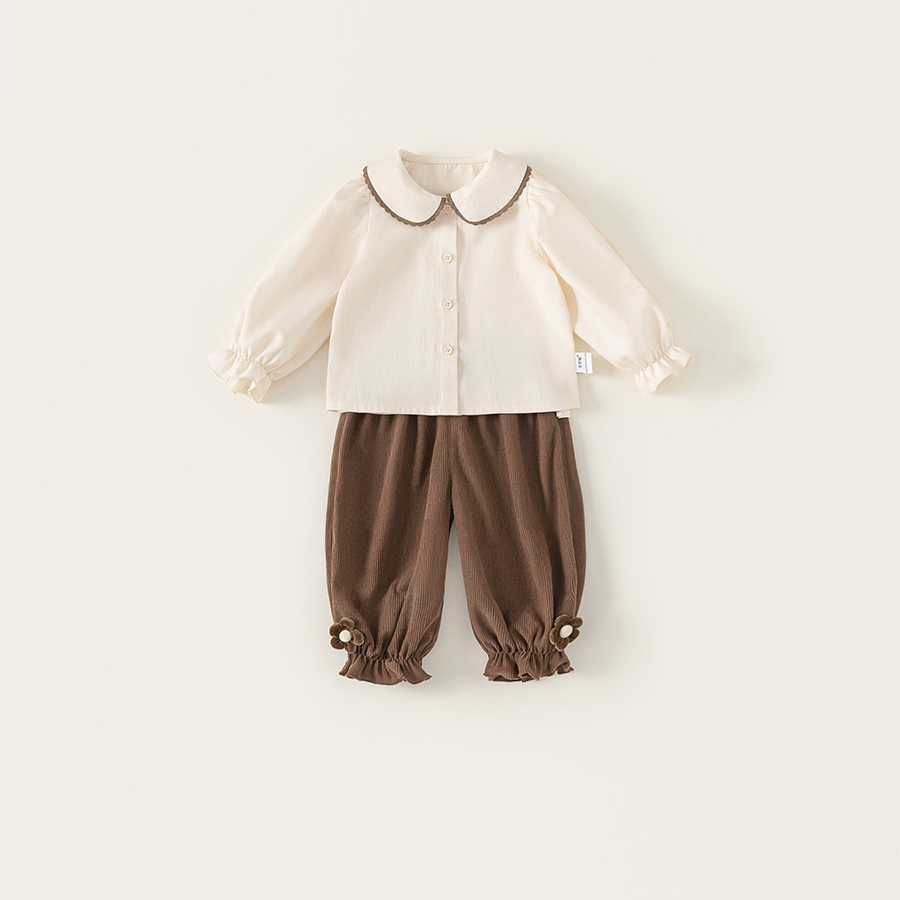 童裝女童翻領襯衫兩件套2025秋季新款寶寶長袖襯衣束腳褲套裝