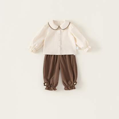 童裝女童翻領襯衫兩件套2025秋季新款寶寶長袖襯衣束腳褲套裝
