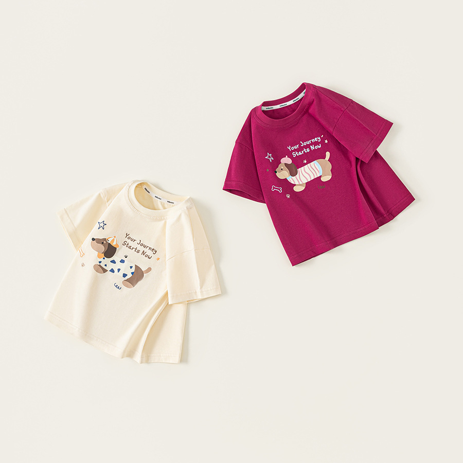 童裝童裝百搭男童T恤夏款卡通小狗女童短袖上衣潮