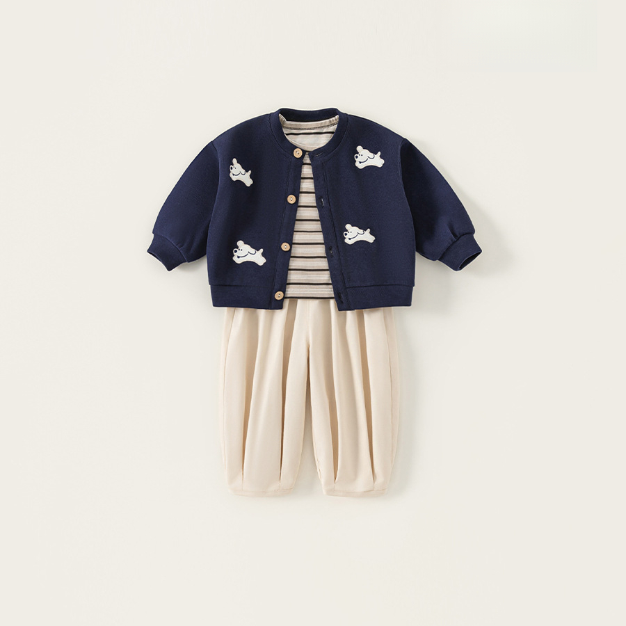 童裝秋季新款男寶寶休閒衣服兒童開衫三件套長褲秋裝男童套裝