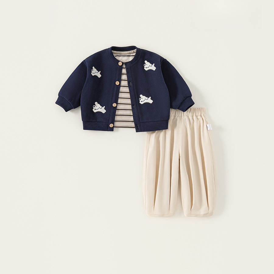 童裝秋季新款男寶寶休閒衣服兒童開衫三件套長褲秋裝男童套裝