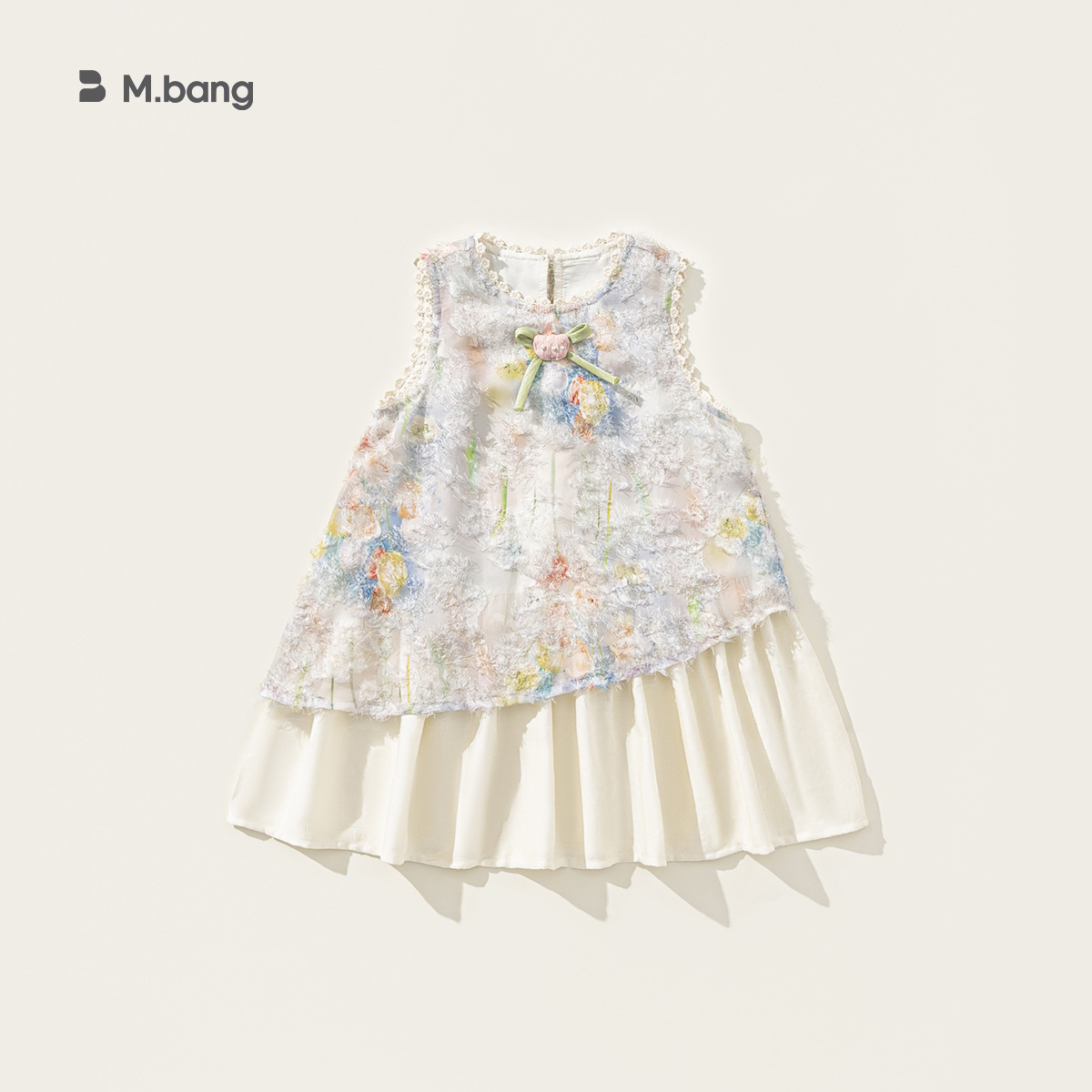 童裝女童套裝裙春季新品彩色花朵連衣裙純色打底衫兒童兩件套