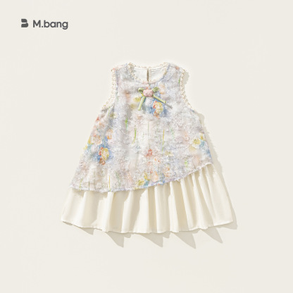 童裝女童套裝裙春季新品彩色花朵連衣裙純色打底衫兒童兩件套