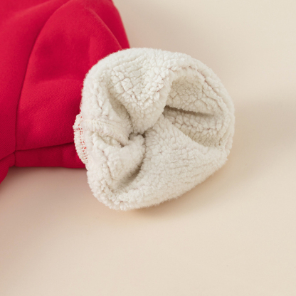 童裝男童喜樂拜年服紅色女童圓領上衣一體絨冬季加厚兒童衛衣