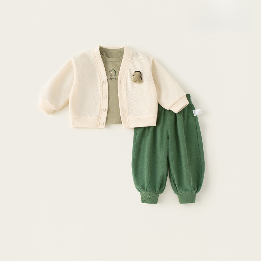 童裝男寶秋裝衣服寶寶套裝2025新款小熊開衫T恤長褲三件套