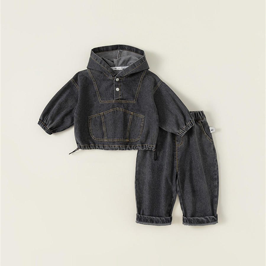 童裝男童秋裝連帽牛仔兩件套韓版兒童套裝中小童衣服