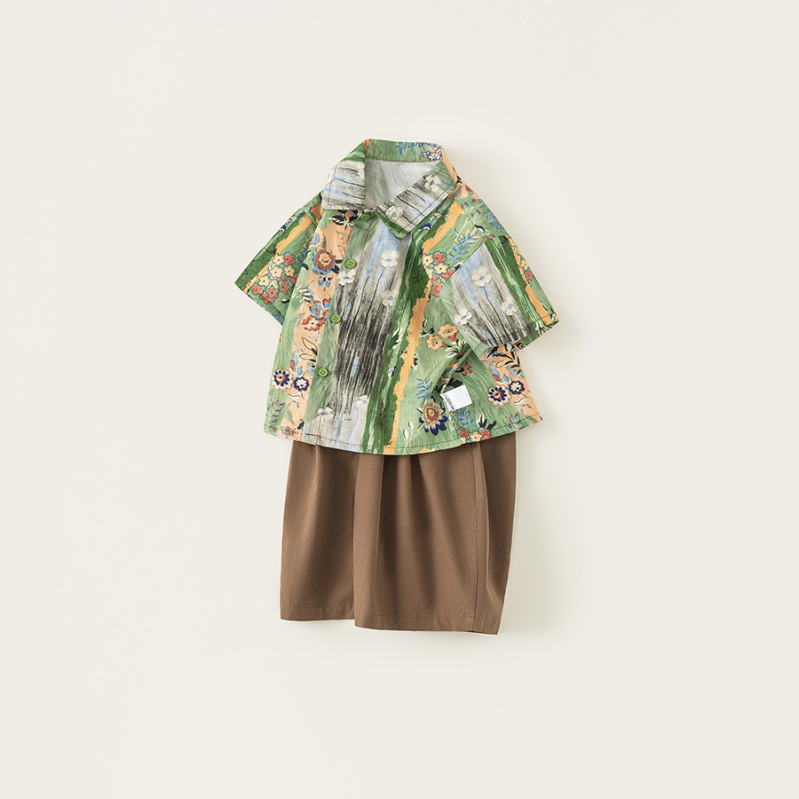 童裝男童夏裝兩件套年新款兒童短袖塗鴉襯衣寶寶短褲套裝