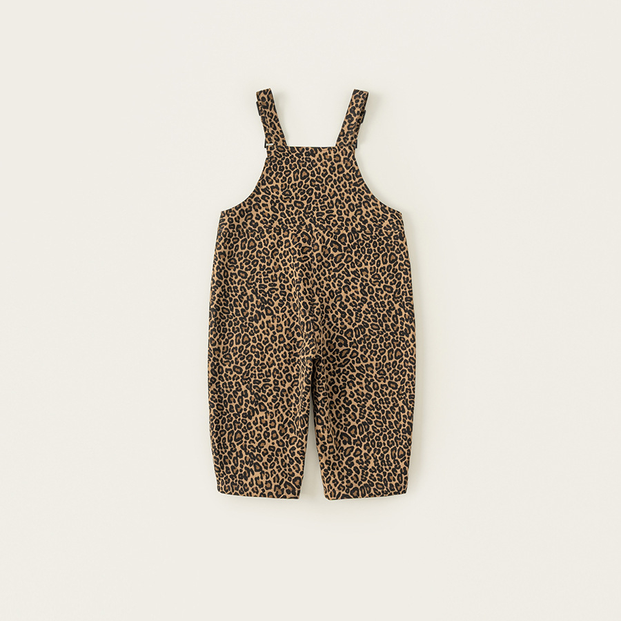 童裝兒童揹帶褲春季復古豹紋男童寬鬆長褲女童休閒漁夫褲