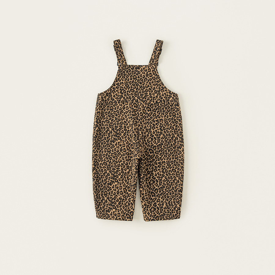 童裝兒童揹帶褲春季復古豹紋男童寬鬆長褲女童休閒漁夫褲