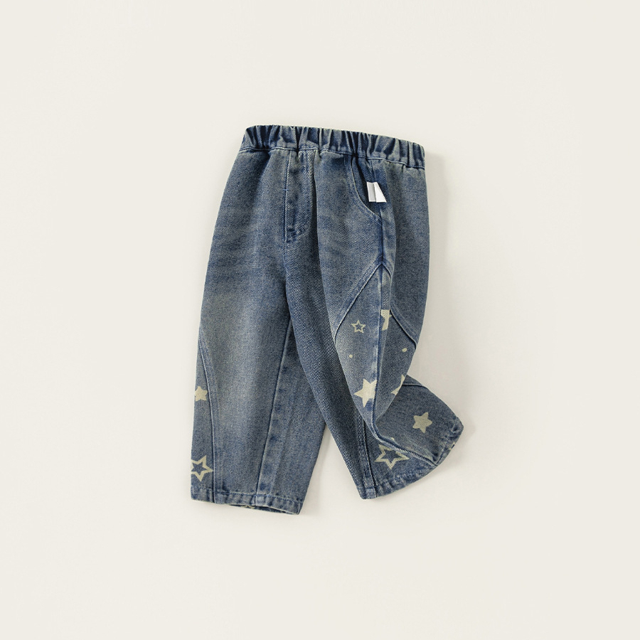 童裝兒童褲子小童長褲星星寶寶牛仔褲春季新品簡約男童彎刀褲