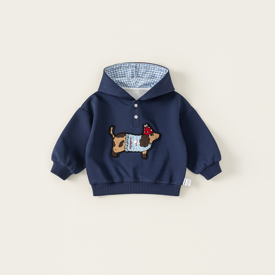 童裝秋季新款中小童帽衫兒童上衣可愛毛巾繡衣服男童連帽衛衣