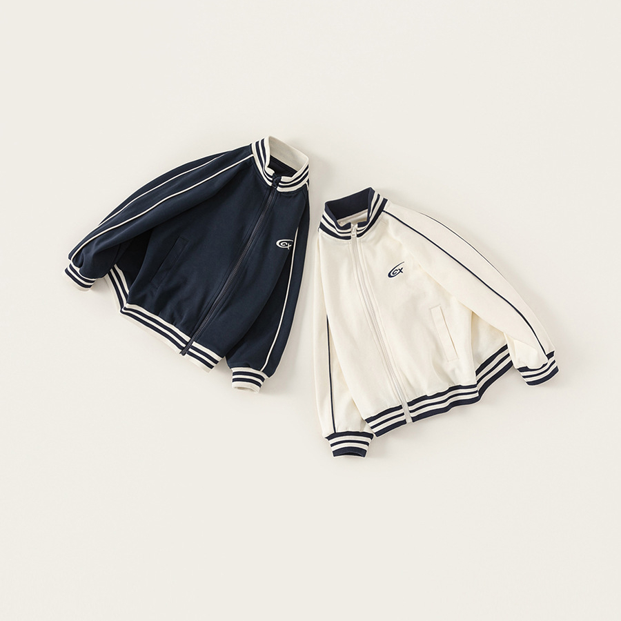 童裝秋季新品兒童休閒外套開衫條紋男童立領簡約棒球服上衣