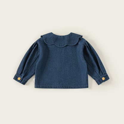 童裝女童牛仔襯衫娃娃領甜美兒童上衣春季新品百搭小童外套