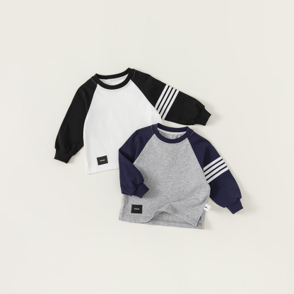 童裝秋款兒童上衣T恤男童拼色插肩袖衣服休閒學院風兒童長袖