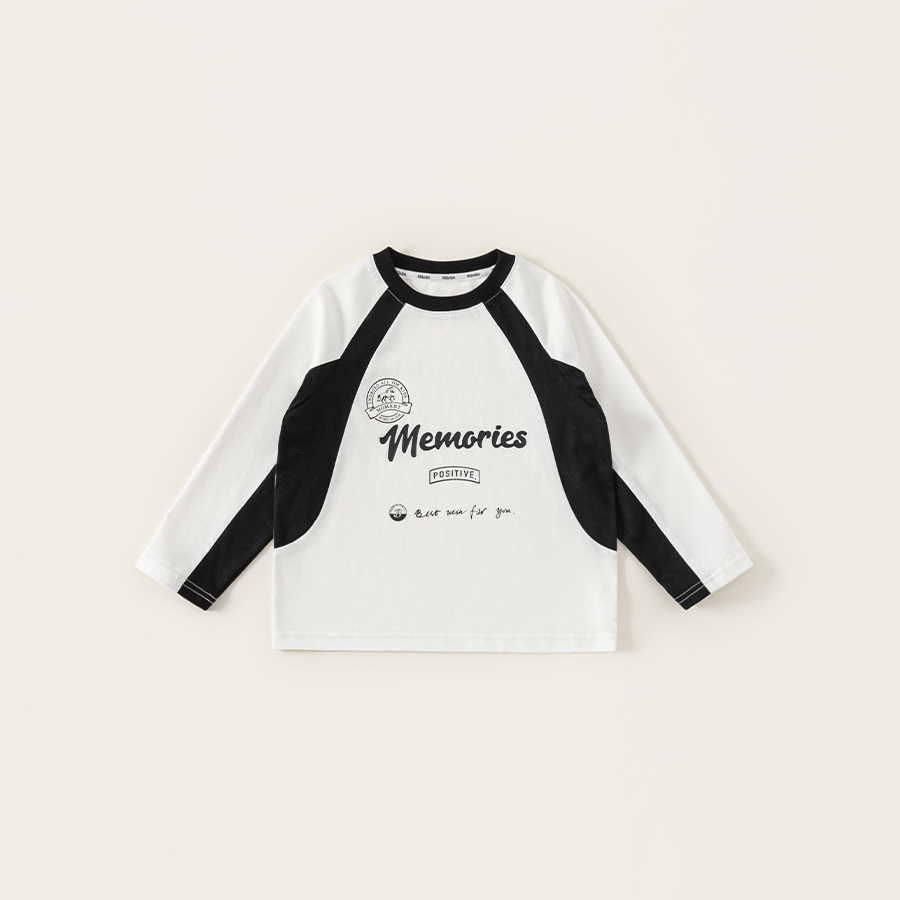 童裝女童衣服春季新品撞色大孩子插肩袖上衣時尚圓領男童T恤