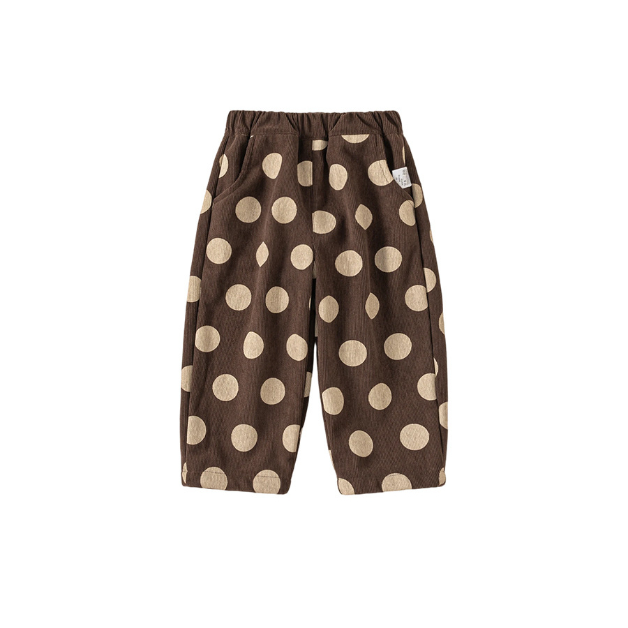 男童褲子冬季新品時髦洋氣小童休閒褲加絨寶寶波點褲女童長褲