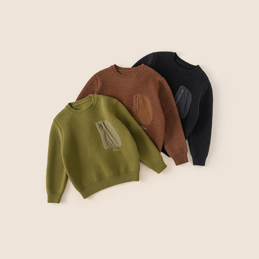 童裝兒童拉鍊口袋針織衫中大童加厚上衣男童毛衣休閒冬裝新款