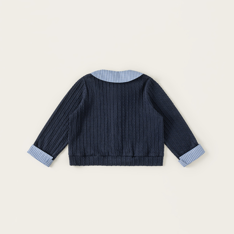 童裝女童襯衫春季新品格子拼接兒童上衣可愛娃娃領女孩子衣服