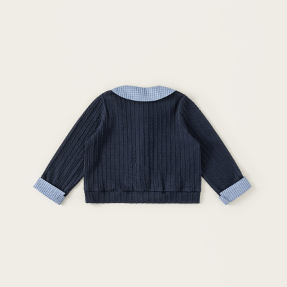 童裝女童襯衫春季新品格子拼接兒童上衣可愛娃娃領女孩子衣服