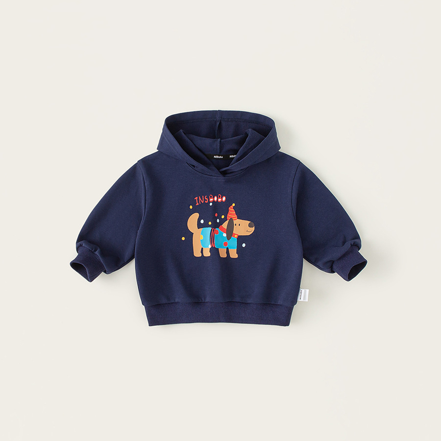 童裝兒童春款新品寬鬆長袖男童狗狗印花上衣女童連帽百搭衛衣