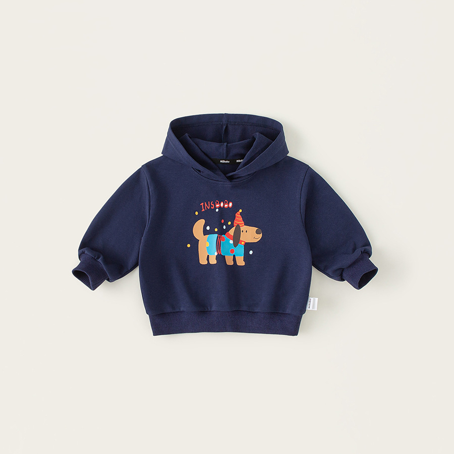 童裝兒童春款新品寬鬆長袖男童狗狗印花上衣女童連帽百搭衛衣