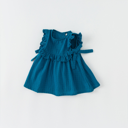 童裝夏季韓版女童無袖裙子兒童連衣裙純色甜美湖州織裏童裝