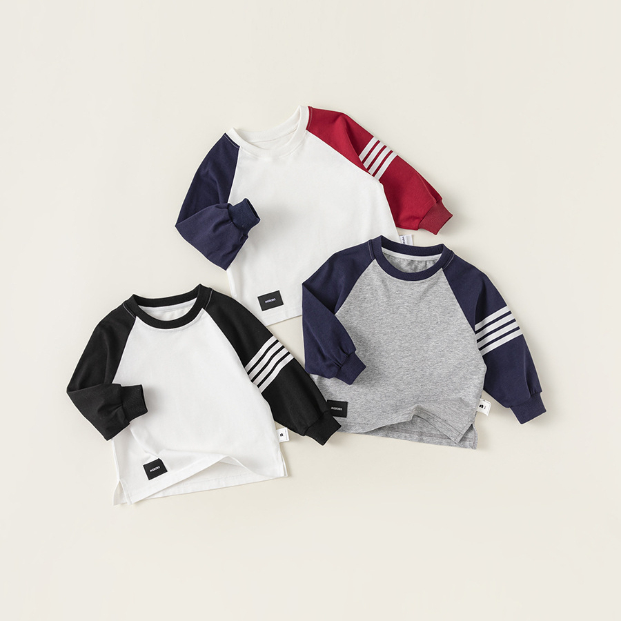 童裝秋款兒童上衣T恤男童拼色插肩袖衣服休閒學院風兒童長袖