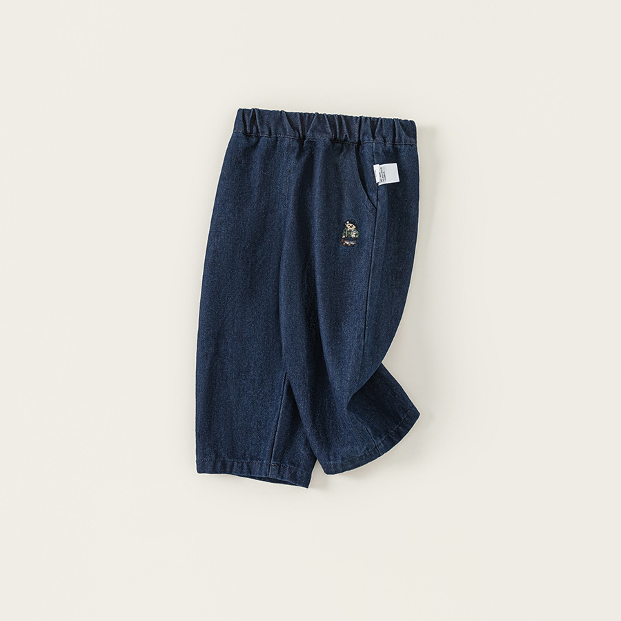 童裝秋款褲子兒童長褲新品小熊刺繡男寶寶直筒褲男童牛仔褲