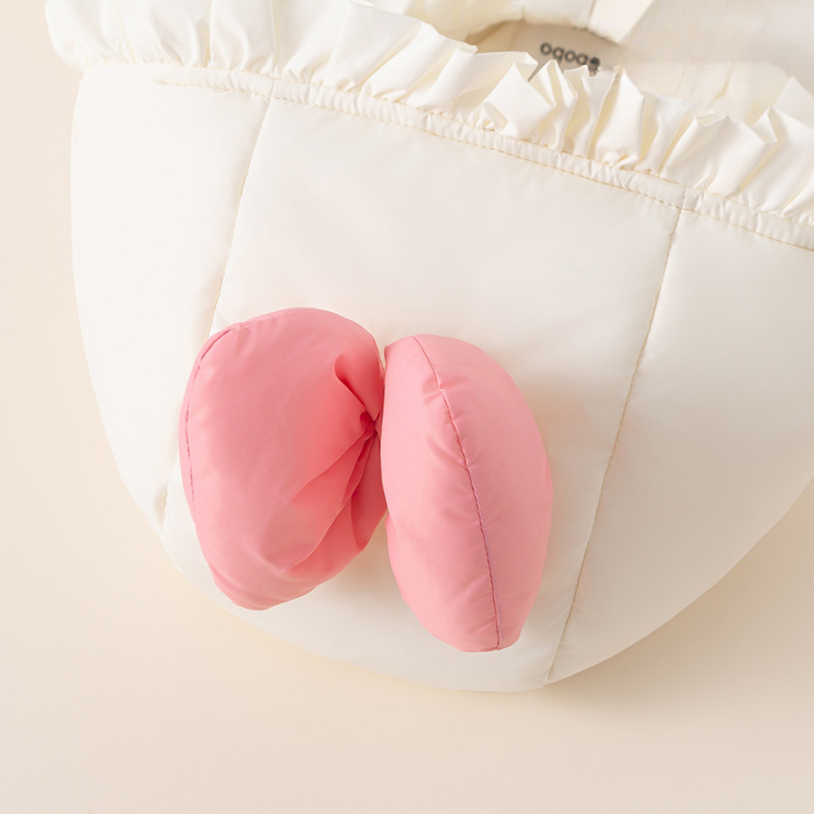 冬季新品衣服女寶寶連帽外套保暖冬裝荷葉邊兔子女童羽絨服