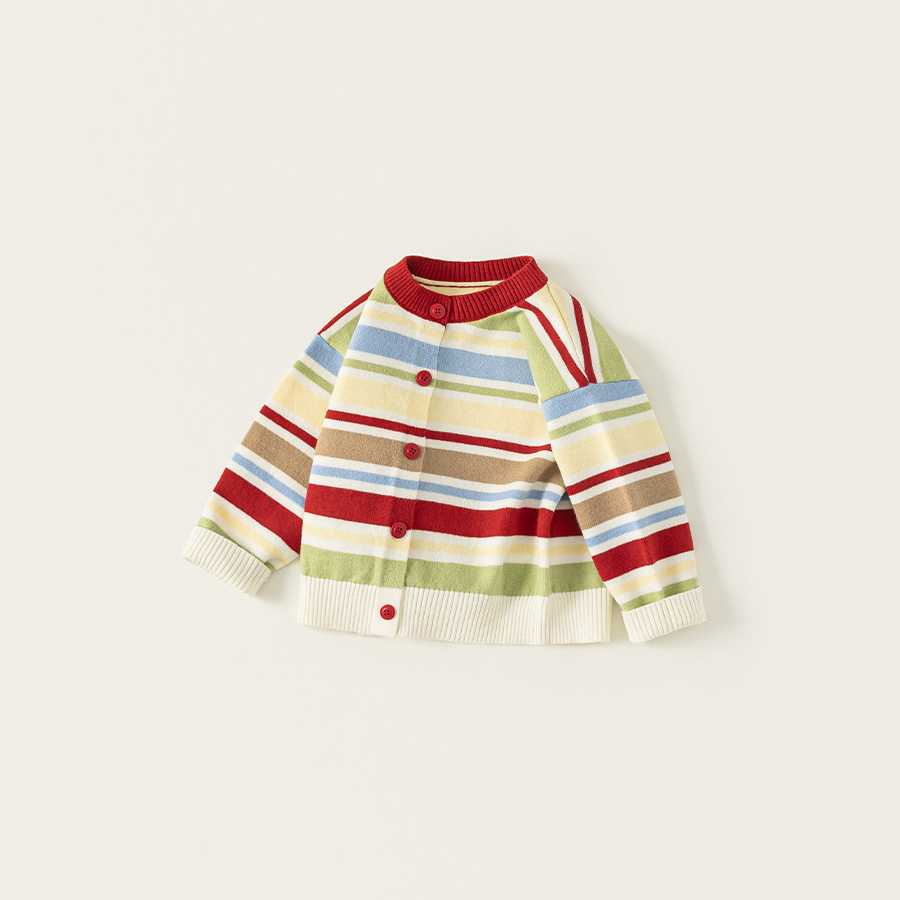 童裝男童毛衣彩色條紋中小童毛線開衫多巴胺女童針織外套潮流