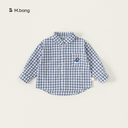 童裝秋季兒童上衣男童長袖繡花格子衫男寶寶翻領襯衣女童襯衫