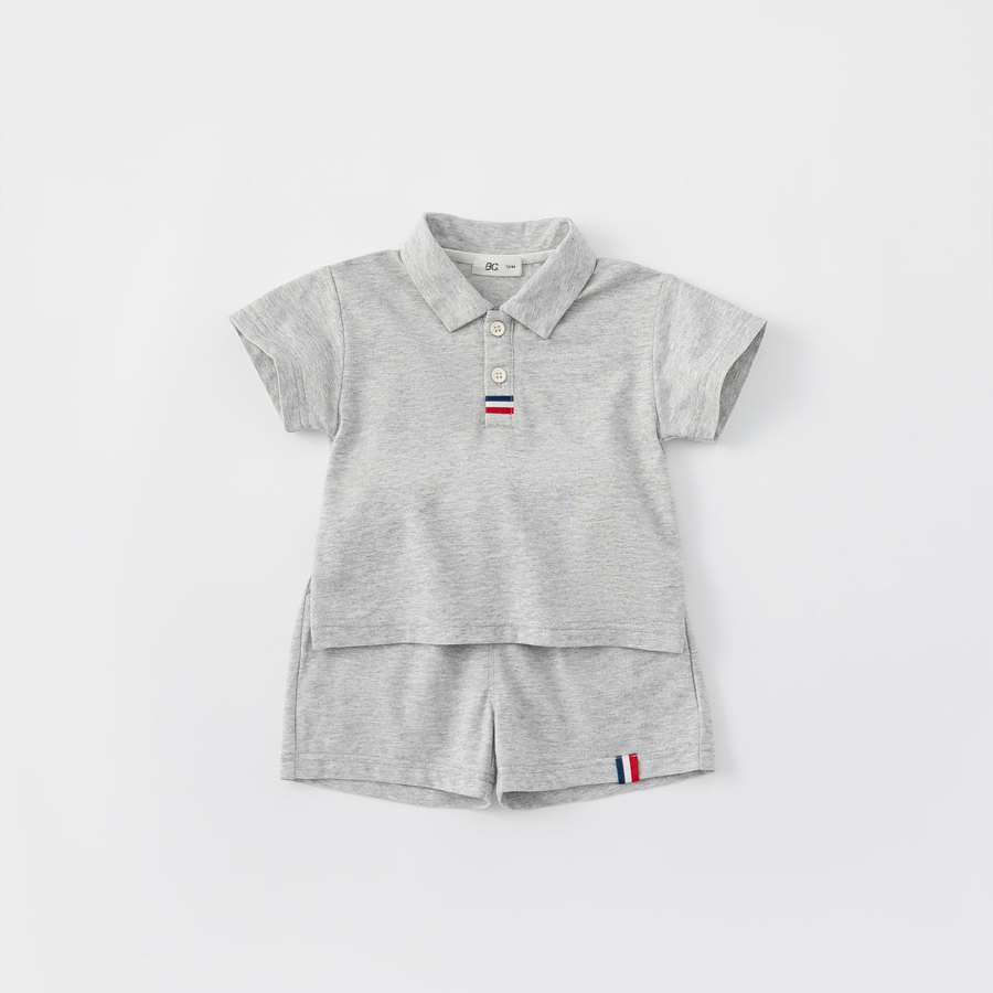 童裝男童polo衫短褲兩件套小童簡約純色上衣夏季兒童運動套裝