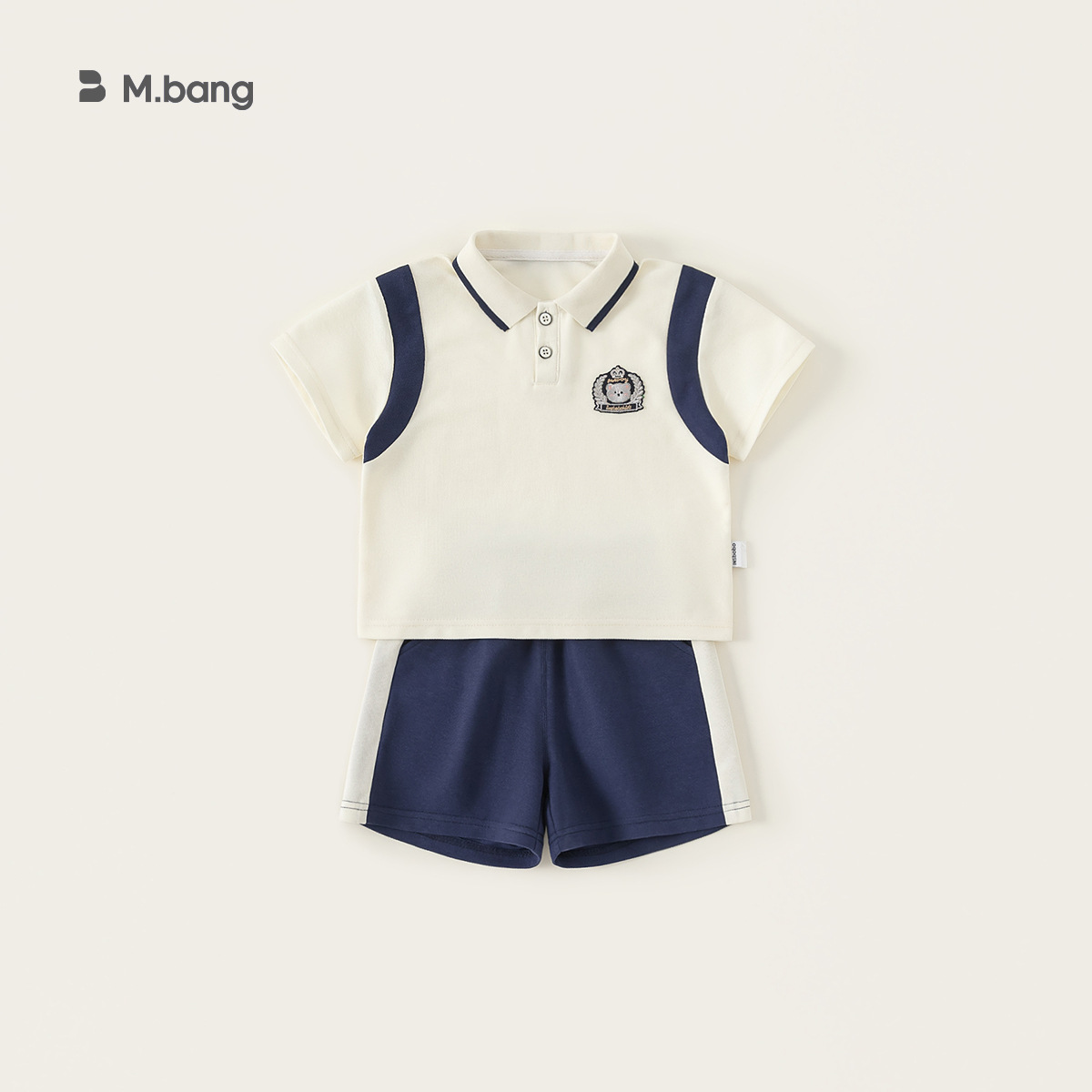 童裝男童套裝繡標休閒撞色Polo衫簡約休閒男小童短褲兩件套